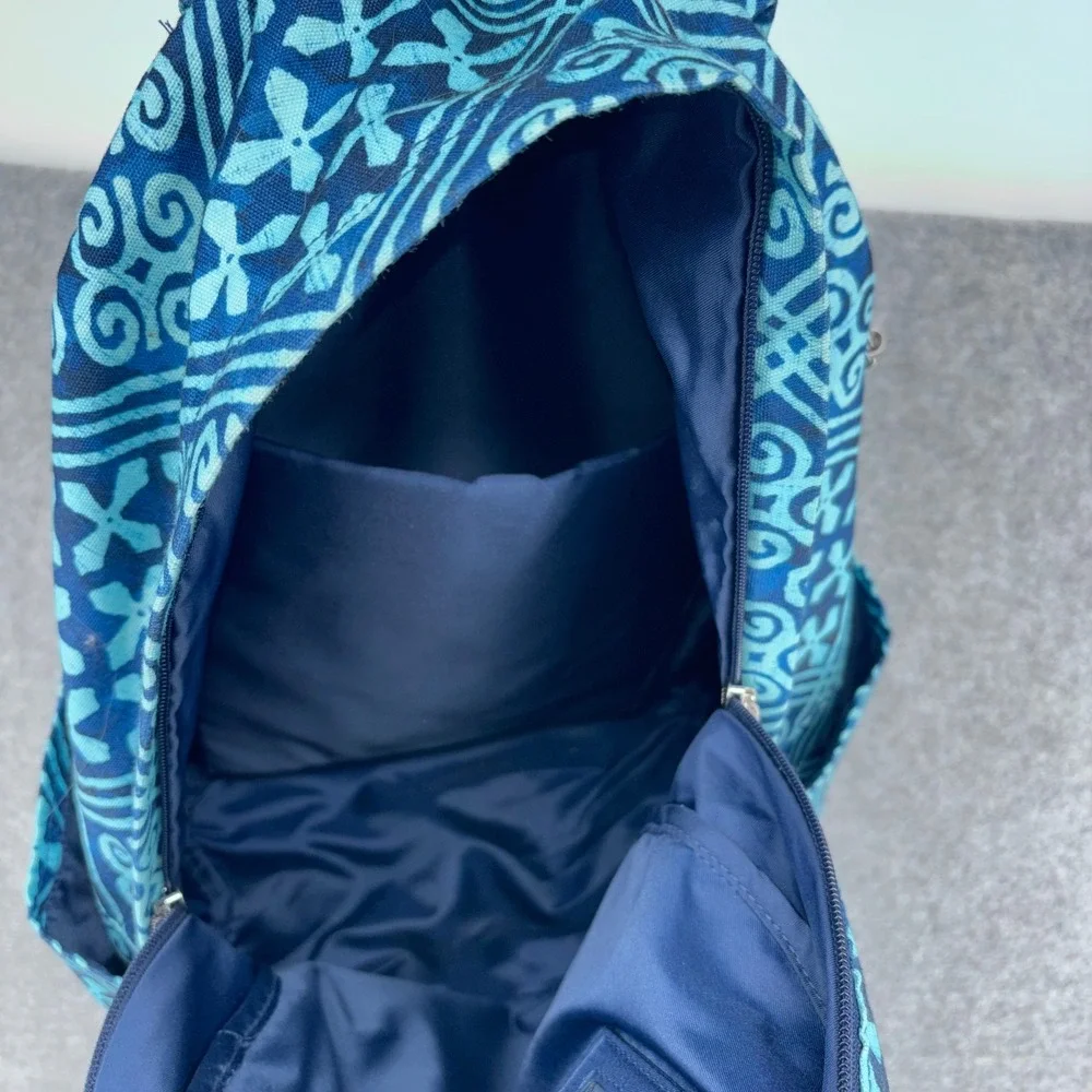 Vera Bradley Backpack Ikat Diamonds Blue Geometric Canvas School Travel Bag
